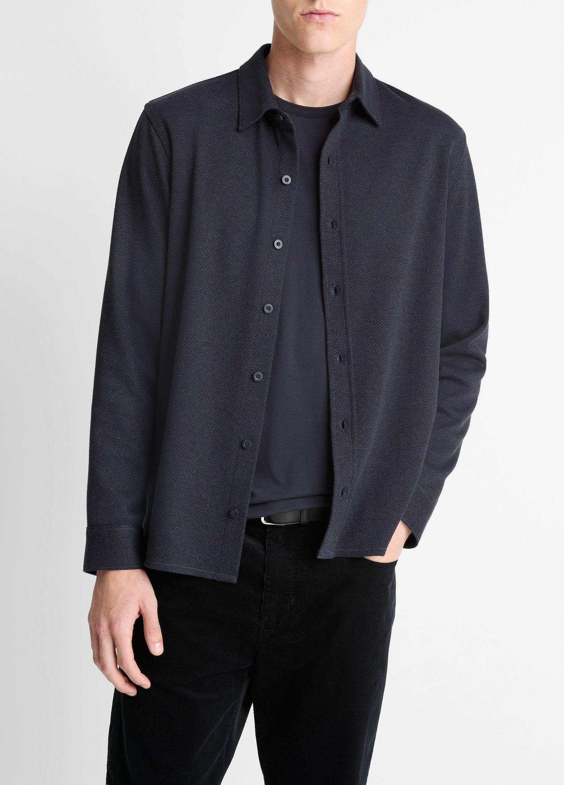 Herringbone Cotton-Blend Button-Front Shirt image number 0