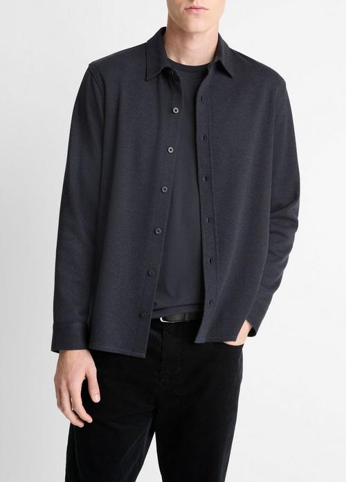 Herringbone Cotton-Blend Button-Front Shirt