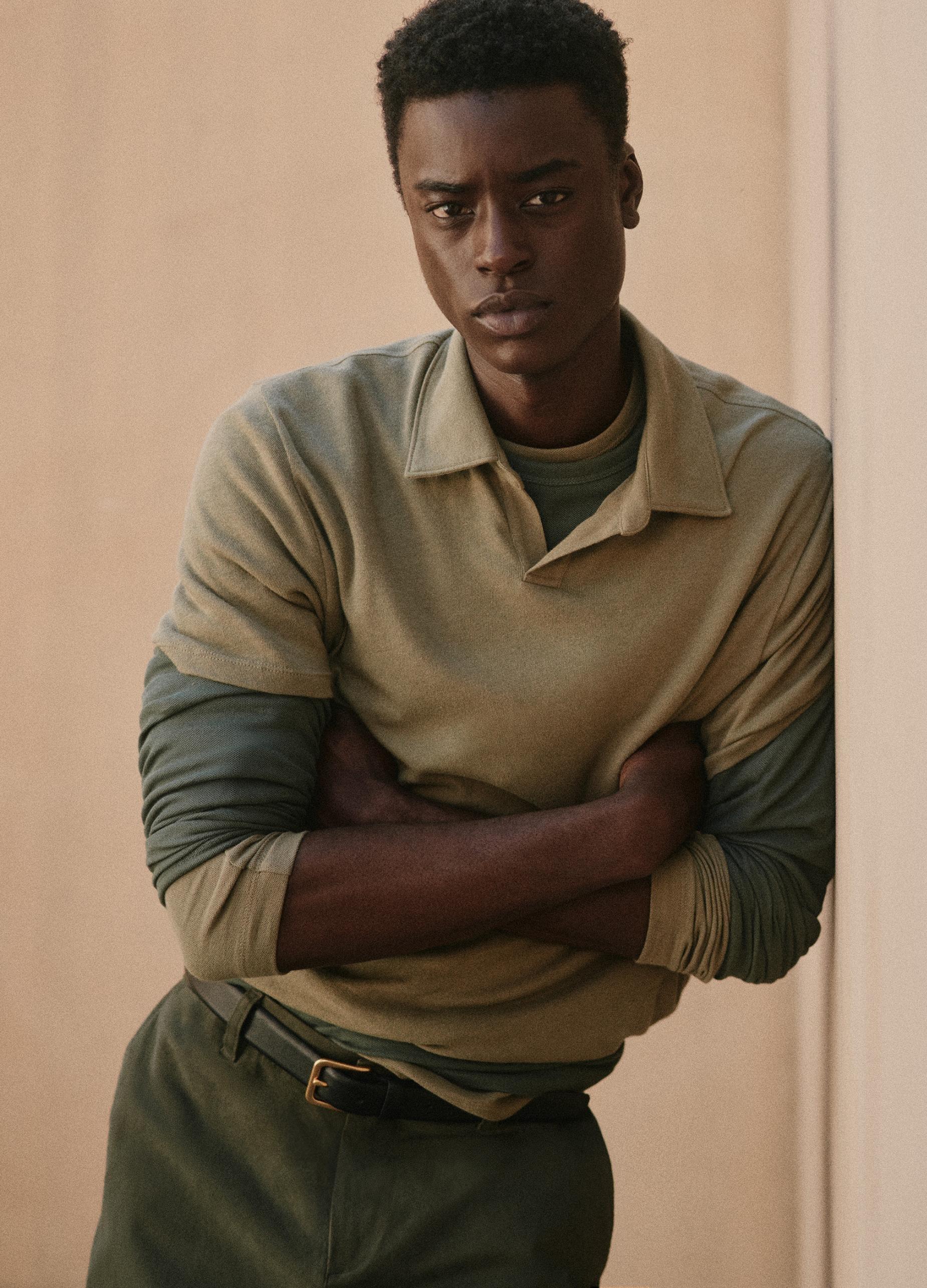 Cotton Johnny-Collar Polo Shirt image number 4