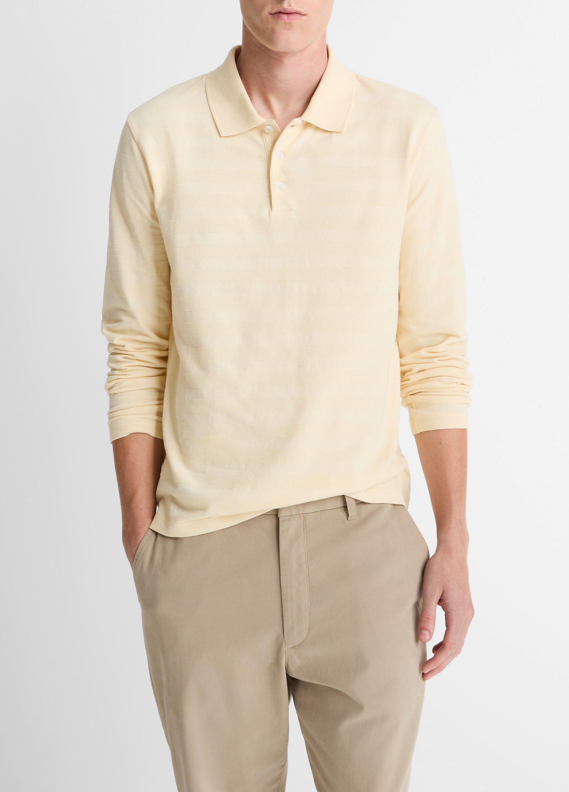 Jacquard-Stripe Cotton Long-Sleeve Polo Shirt image number 0