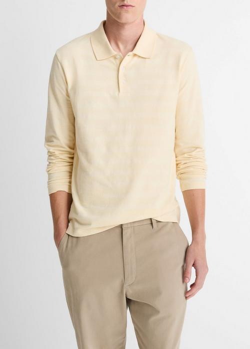 Jacquard-Stripe Cotton Long-Sleeve Polo Shirt