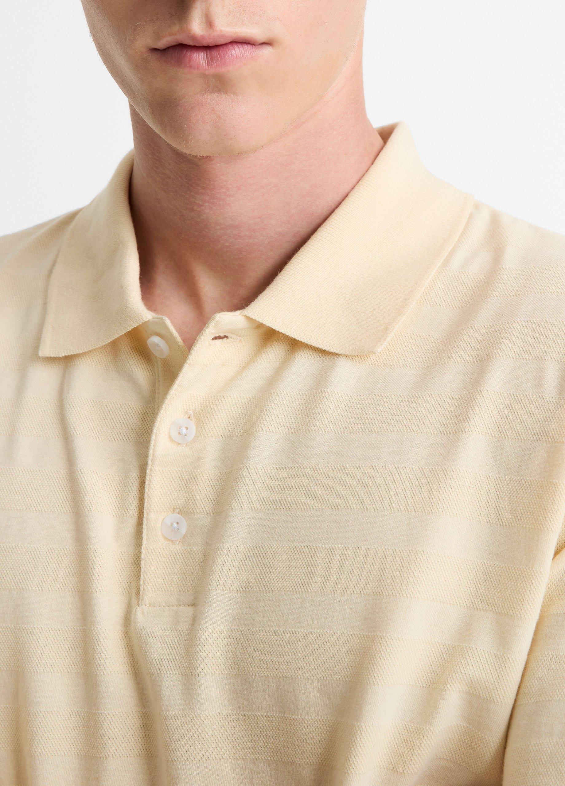 Jacquard-Stripe Cotton Long-Sleeve Polo Shirt image number 1