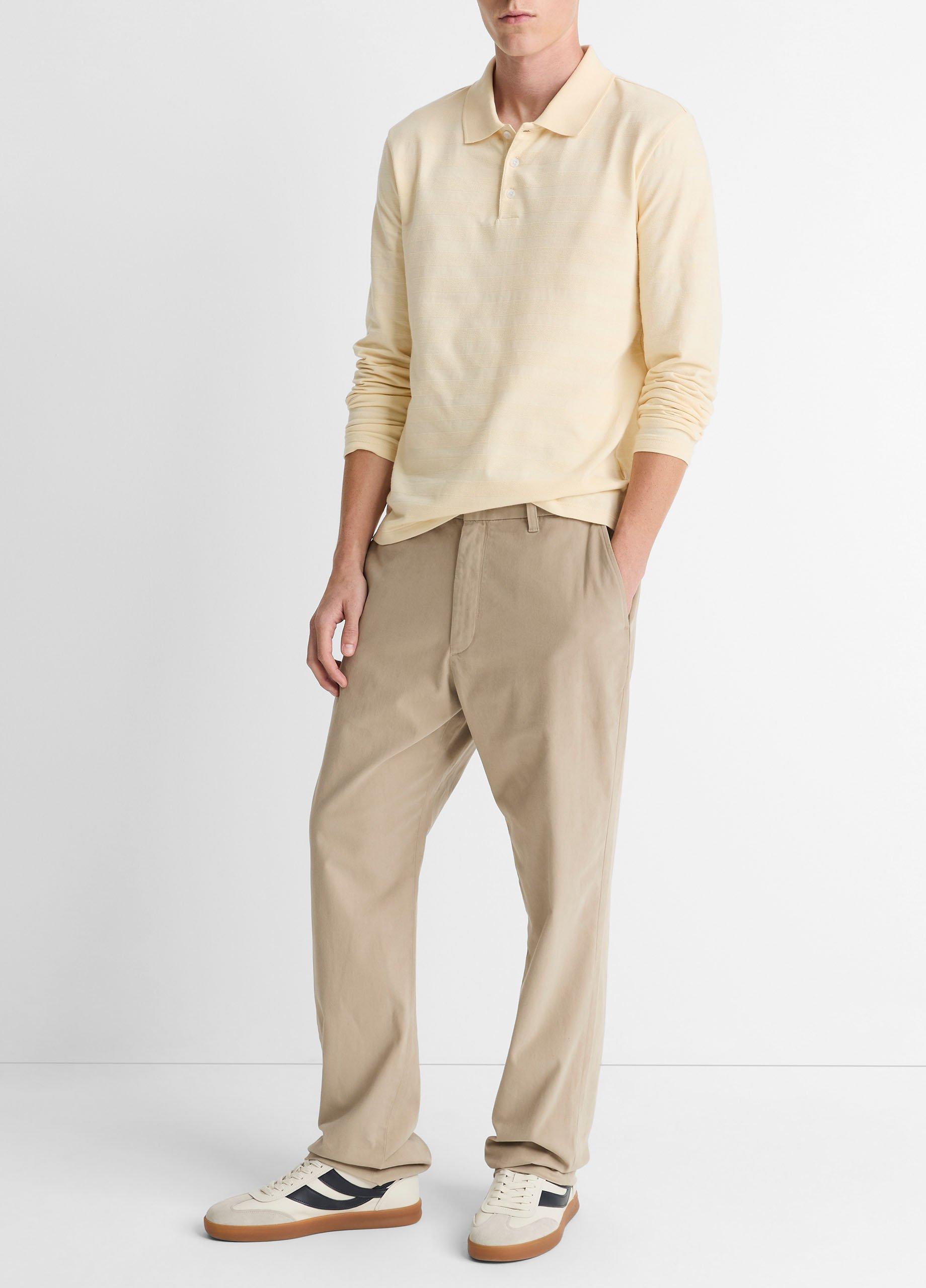 Jacquard-Stripe Cotton Long-Sleeve Polo Shirt image number 3