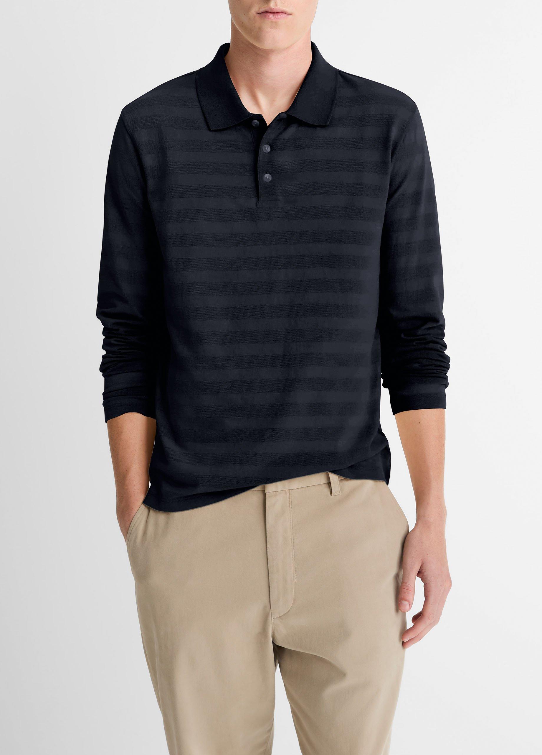 Jacquard-Stripe Cotton Long-Sleeve Polo Shirt image number 0