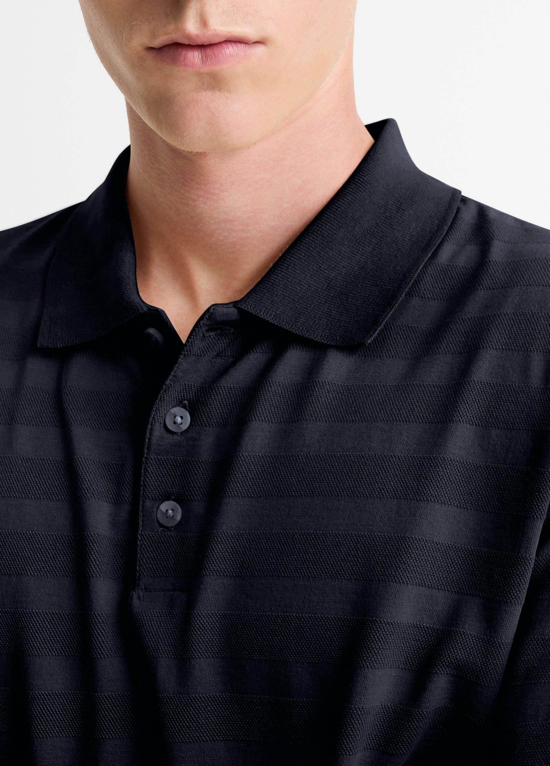 Jacquard-Stripe Cotton Long-Sleeve Polo Shirt image number 1