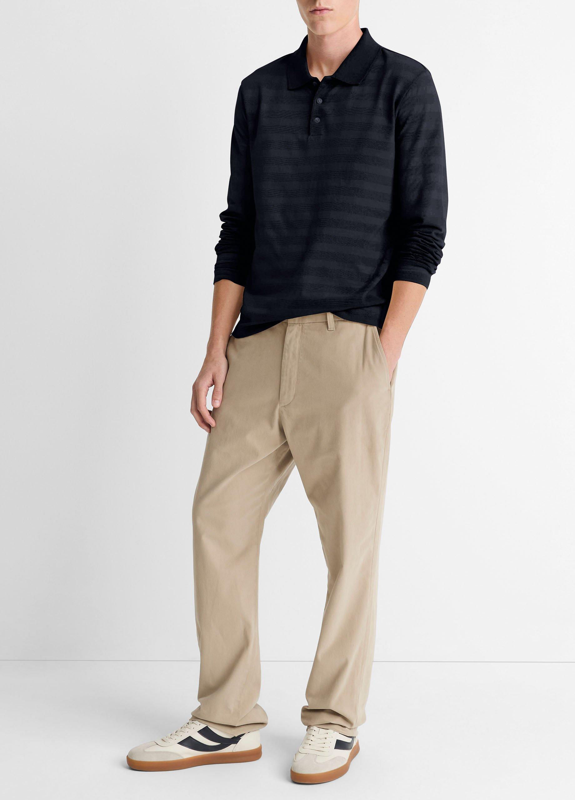 Jacquard-Stripe Cotton Long-Sleeve Polo Shirt image number 3