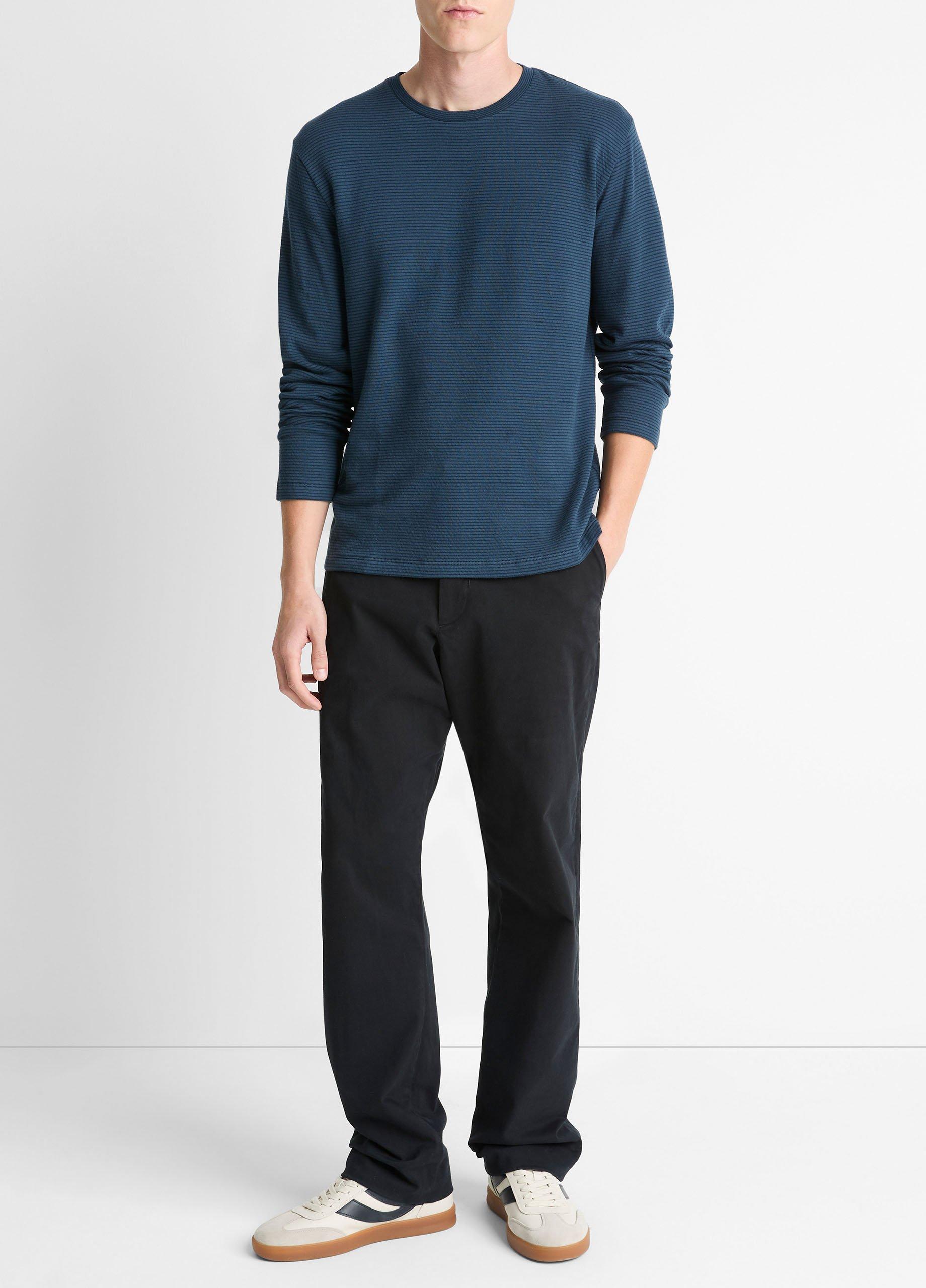 Striped Double-Knit Pima Cotton Long-Sleeve T-Shirt image number 3