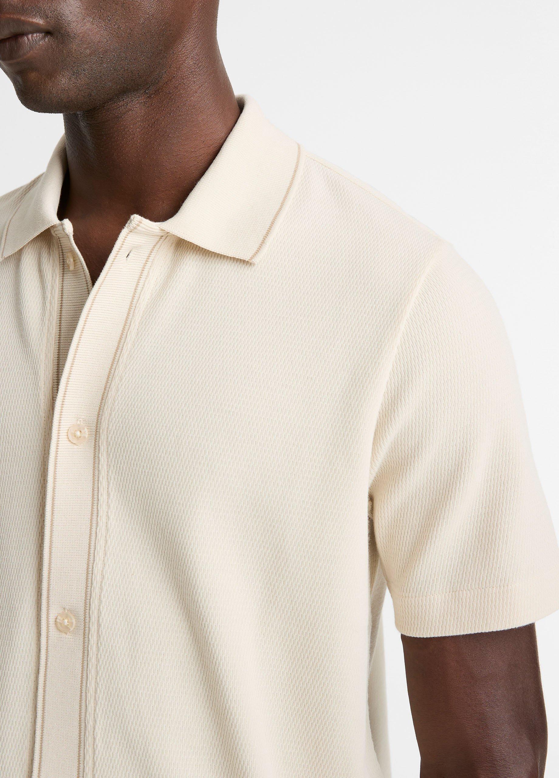 Jacquard-Knit Cotton Short-Sleeve Button-Front Shirt image number 1