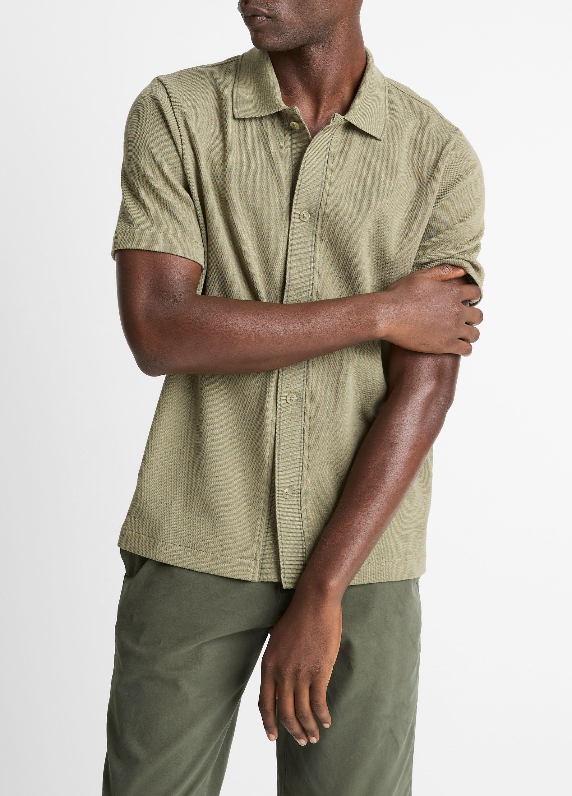 Jacquard-Knit Cotton Short-Sleeve Button-Front Shirt
