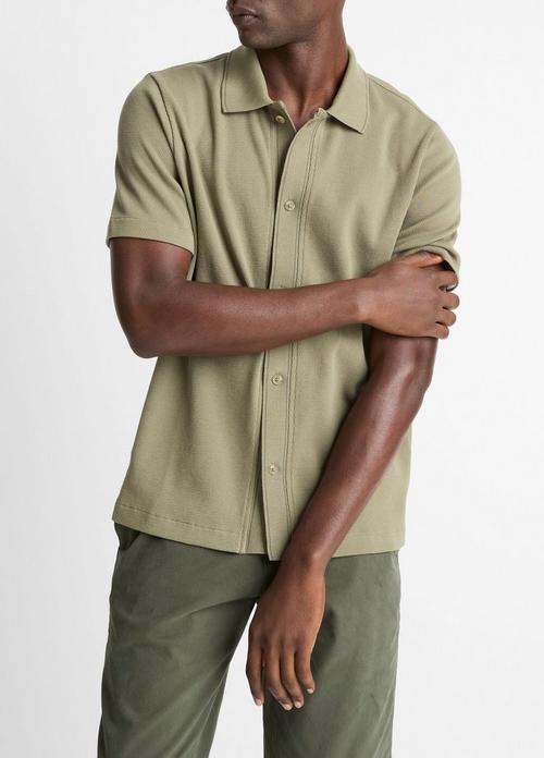 Jacquard-Knit Cotton Short-Sleeve Button-Front Shirt