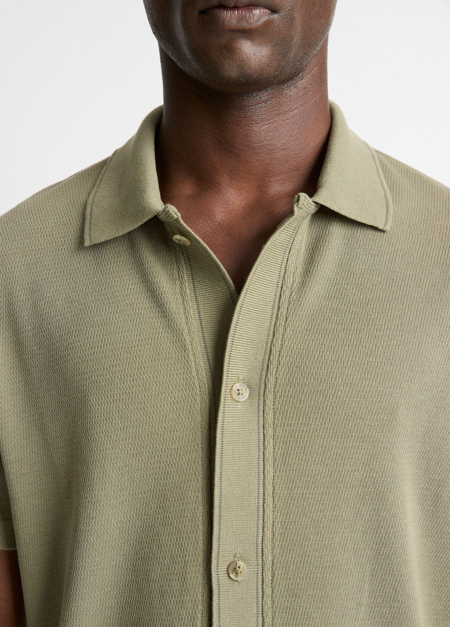 Jacquard-Knit Cotton Short-Sleeve Button-Front Shirt image number 1