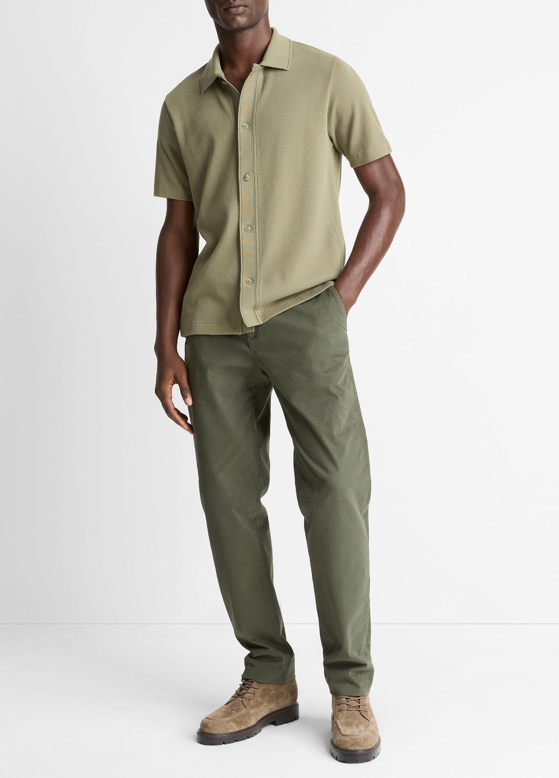 Jacquard-Knit Cotton Short-Sleeve Button-Front Shirt image number 3