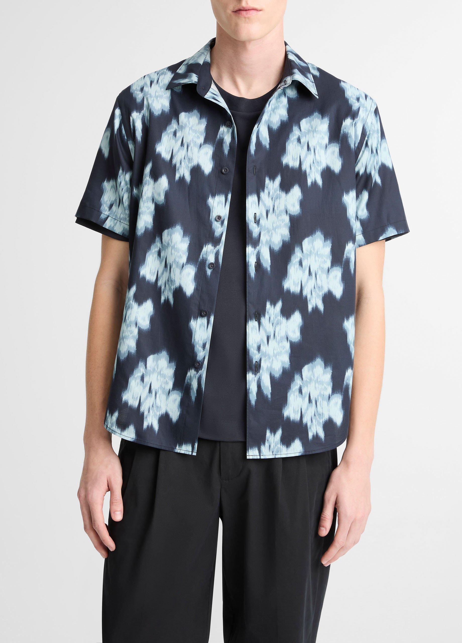 Blurred Roses Cotton-Blend Short-Sleeve Button-Front Shirt