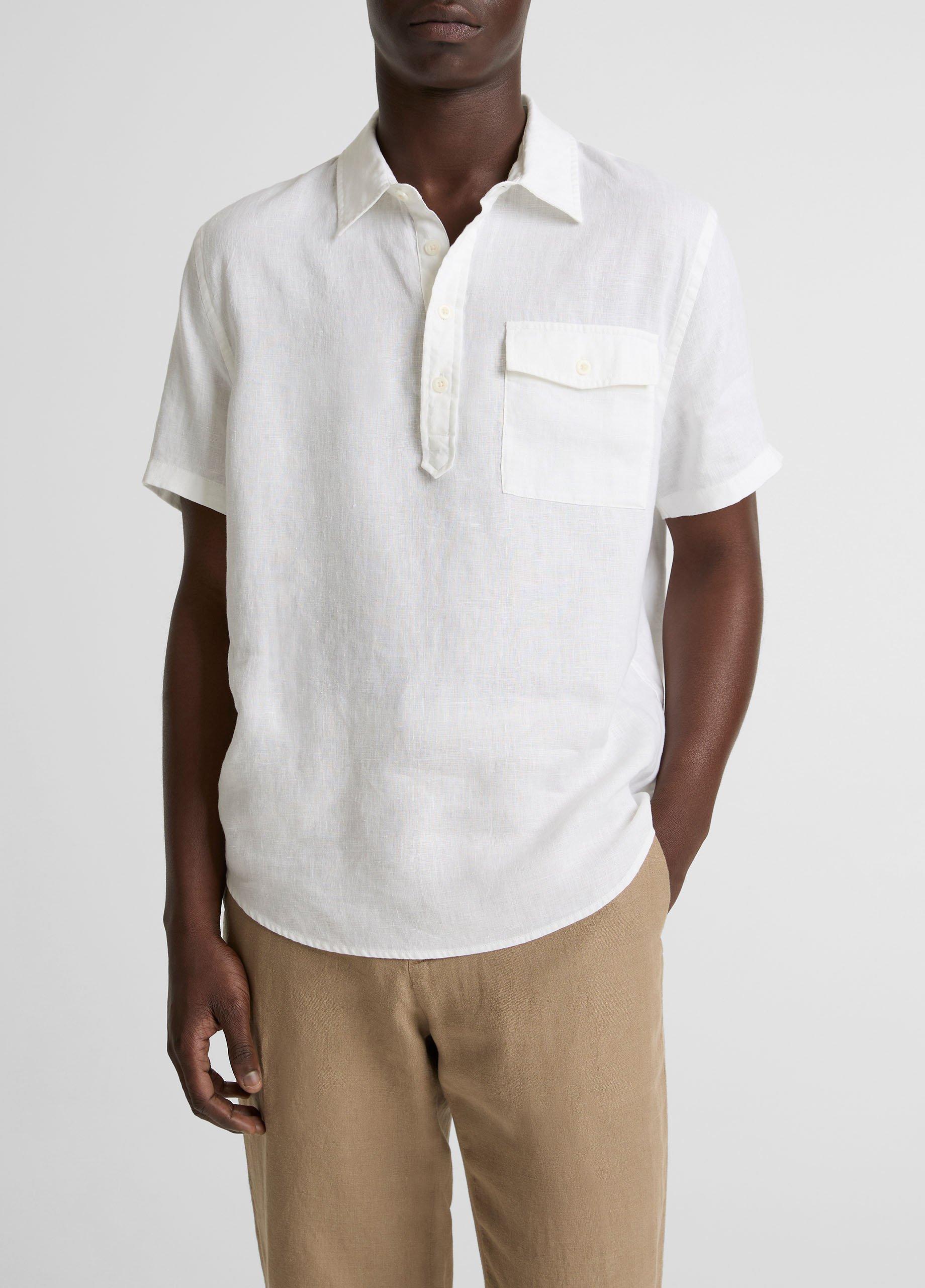 Linen Short-Sleeve Half-Placket Shirt