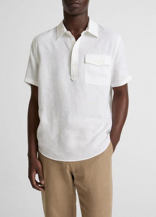 Linen Short-Sleeve Half-Placket Shirt