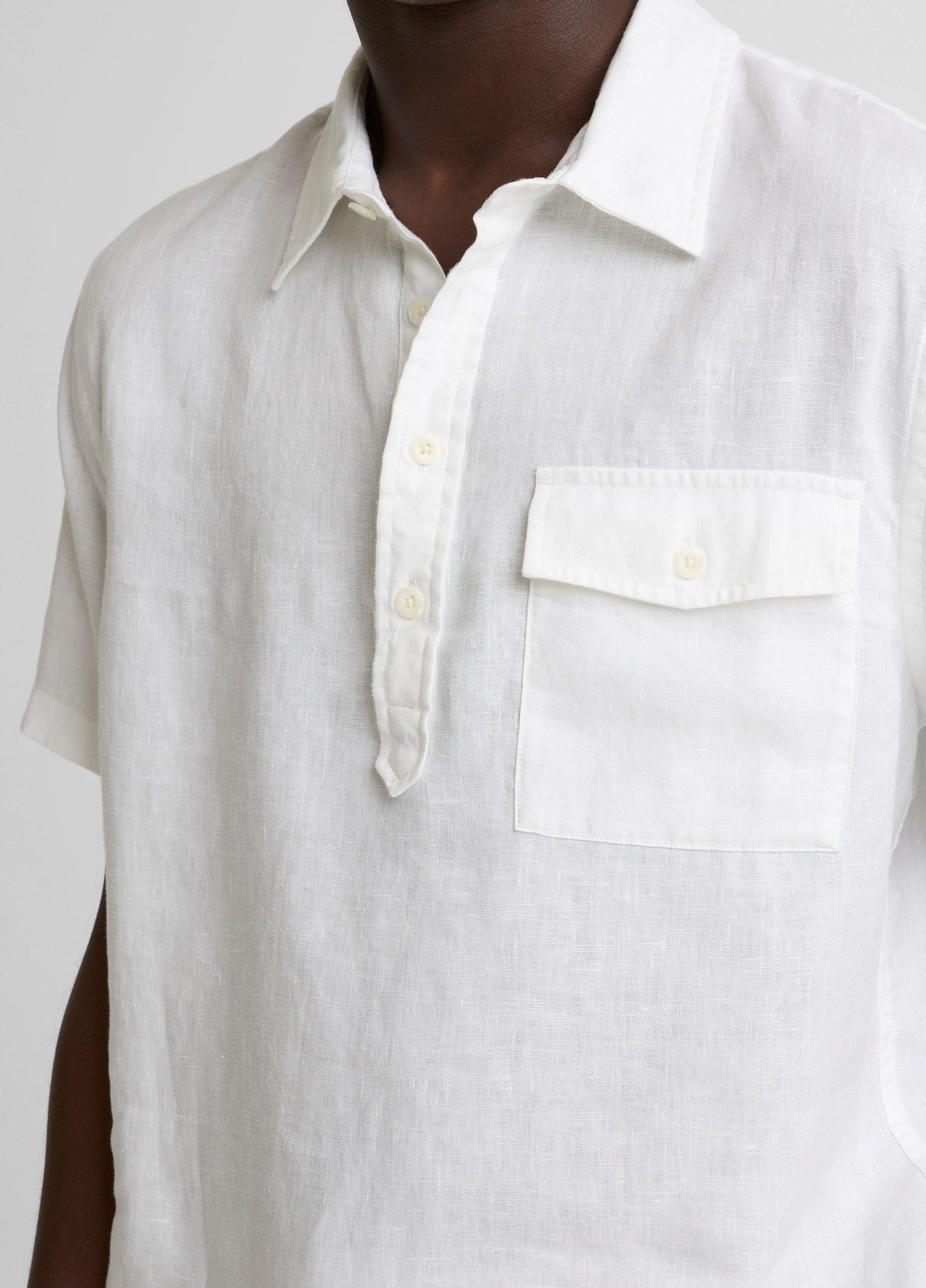 Linen Short-Sleeve Half-Placket Shirt image number 1