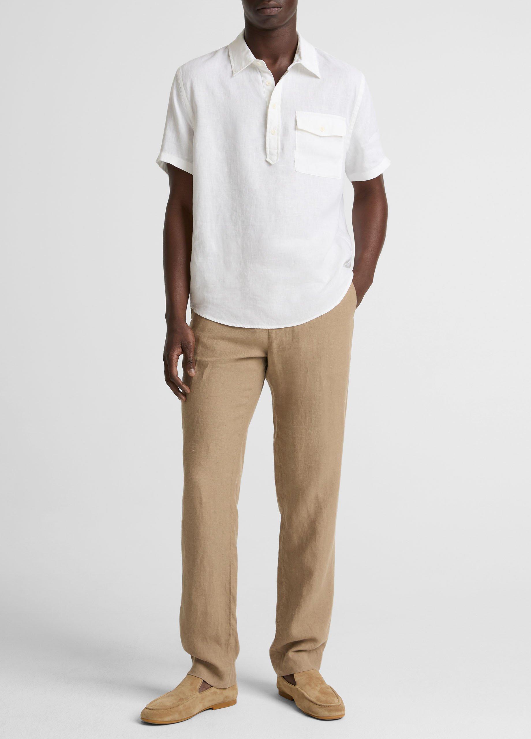 Linen Short-Sleeve Half-Placket Shirt image number 3