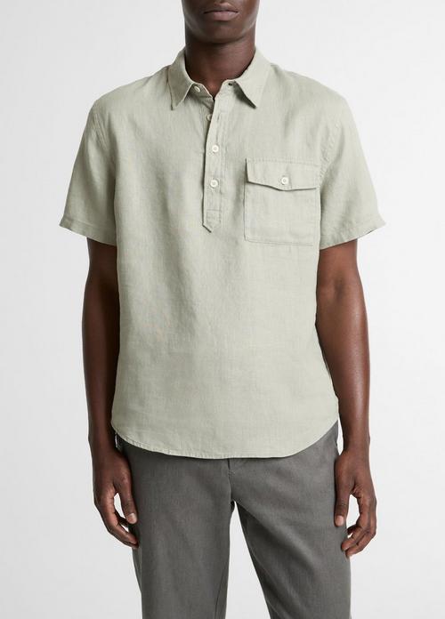 Linen Short-Sleeve Half-Placket Shirt