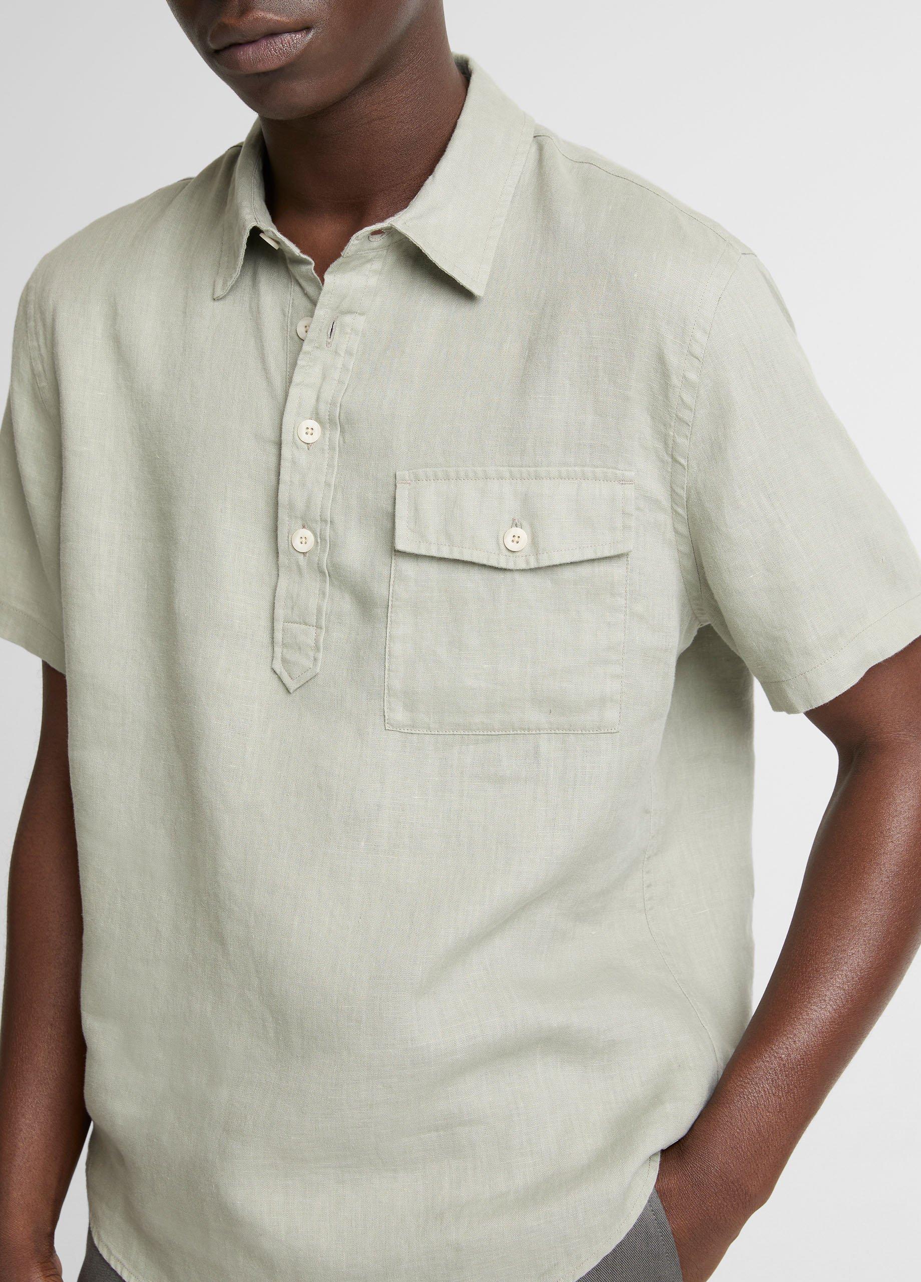 Linen Short-Sleeve Half-Placket Shirt image number 1