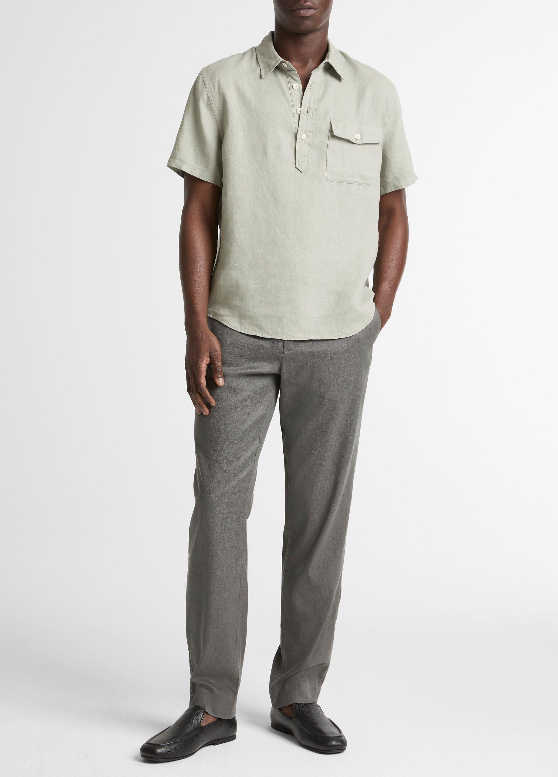 Linen Short-Sleeve Half-Placket Shirt image number 3