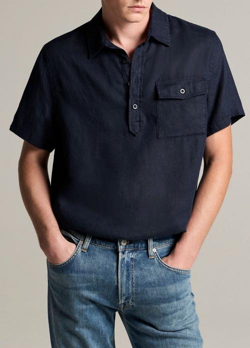 Linen Short-Sleeve Half-Placket Shirt