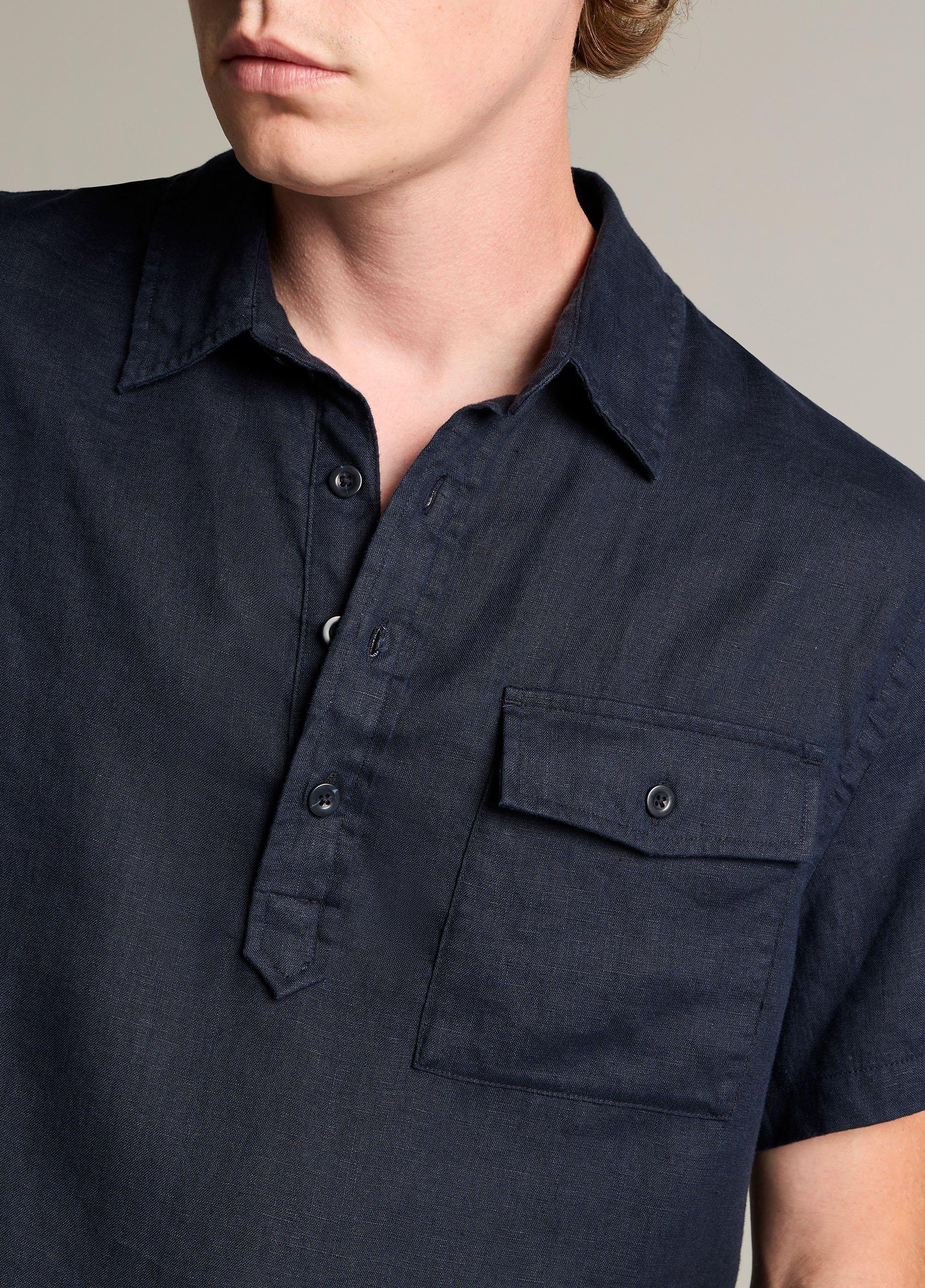 Linen Short-Sleeve Half-Placket Shirt image number 1