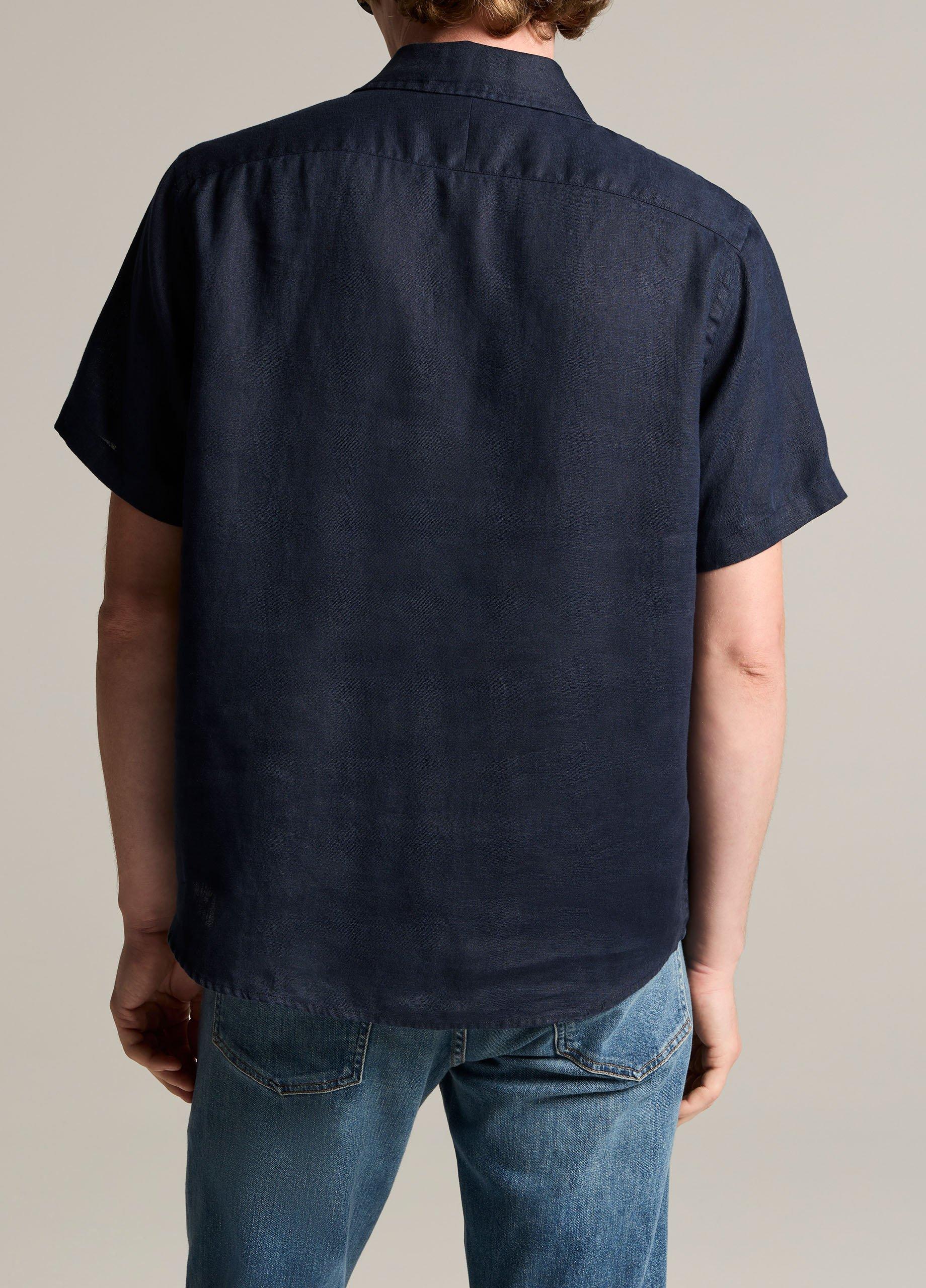 Linen Short-Sleeve Half-Placket Shirt image number 2