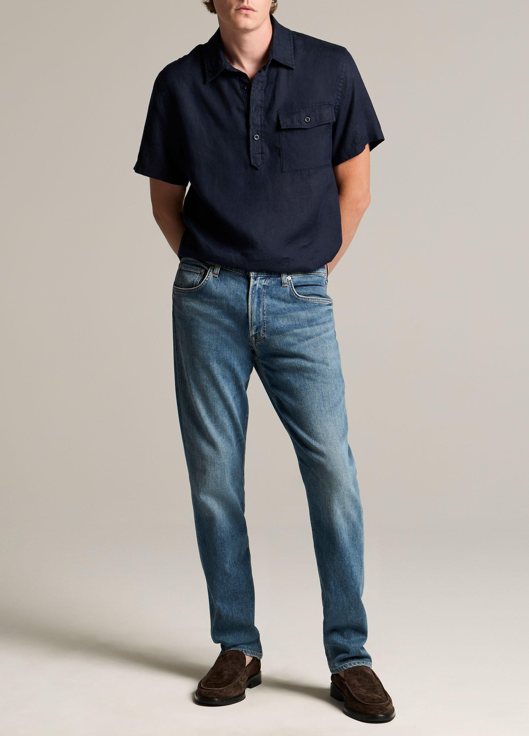 Linen Short-Sleeve Half-Placket Shirt image number 3