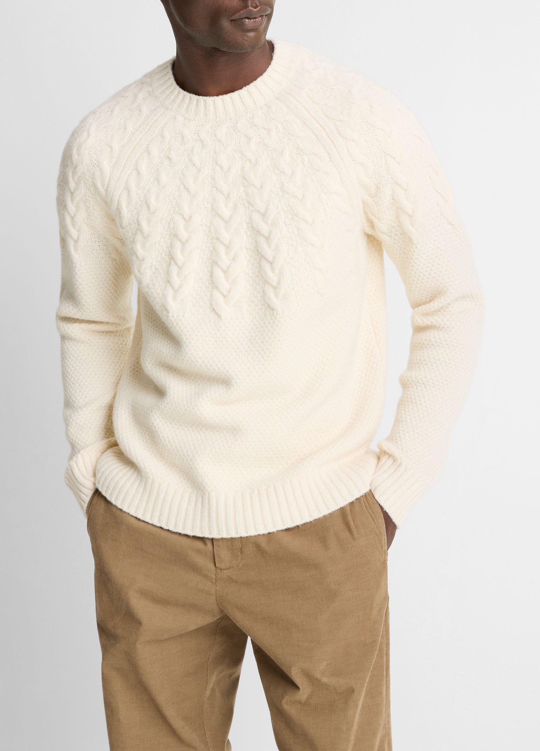 Airspun Merino Wool Cable-Yoke Sweater in Crew Neck | Vince