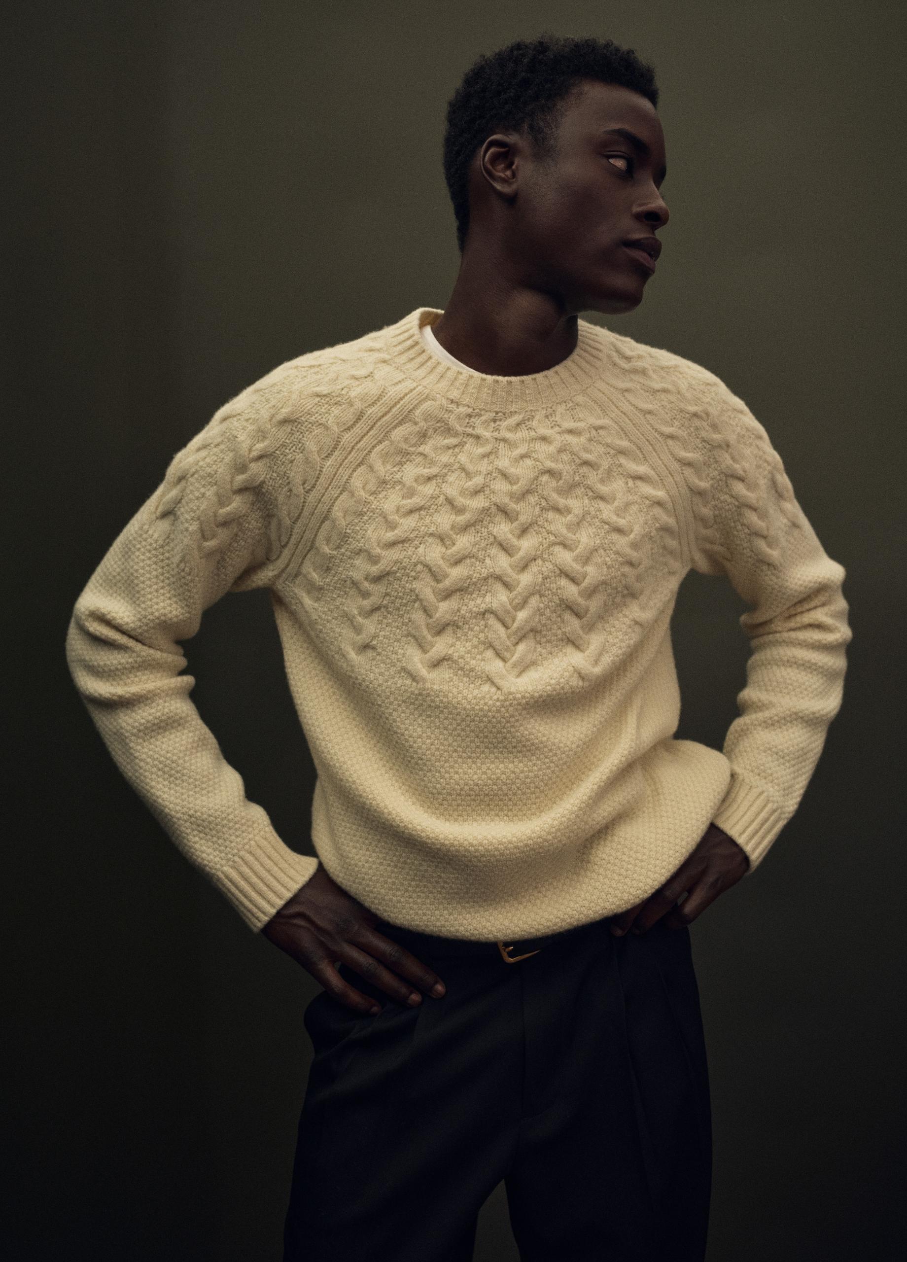 Airspun Merino Wool Cable-Yoke Sweater image number 4