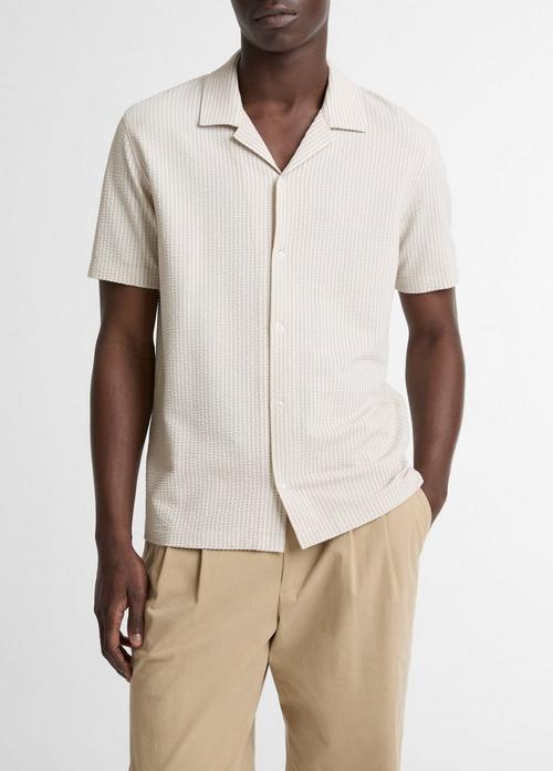 Seersucker Stripe Stretch-Cotton Cabana Shirt