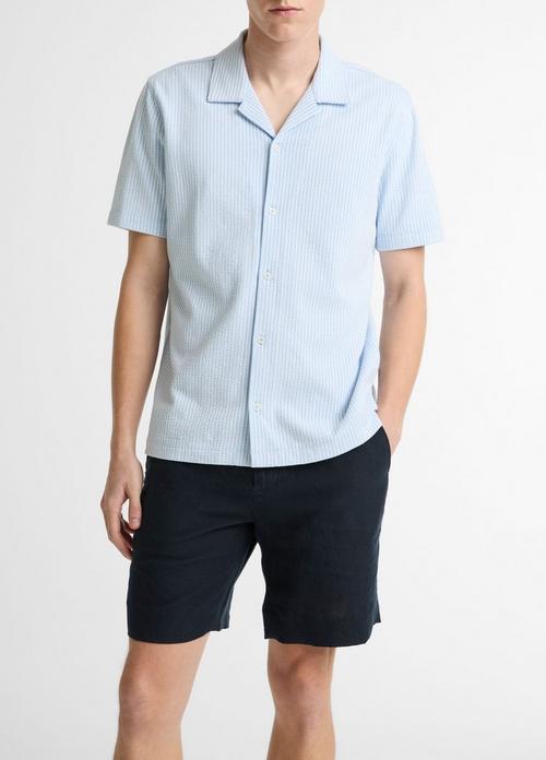 Seersucker Stripe Stretch-Cotton Cabana Shirt