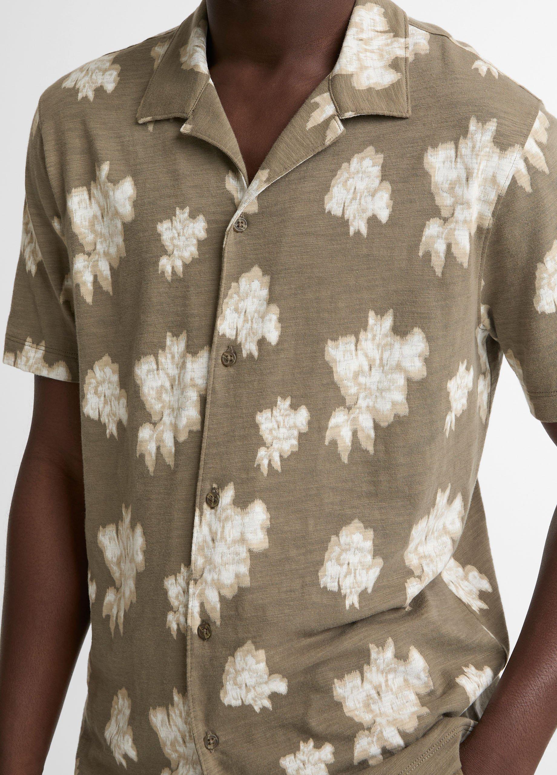 Blurred Roses Cotton Short-Sleeve Button-Front Shirt image number 1