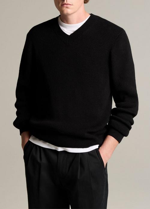 Ribbed Italian Cotton-Blend V-Neck Sweater