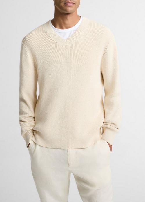 Ribbed Cotton-Blend V-Neck Sweater