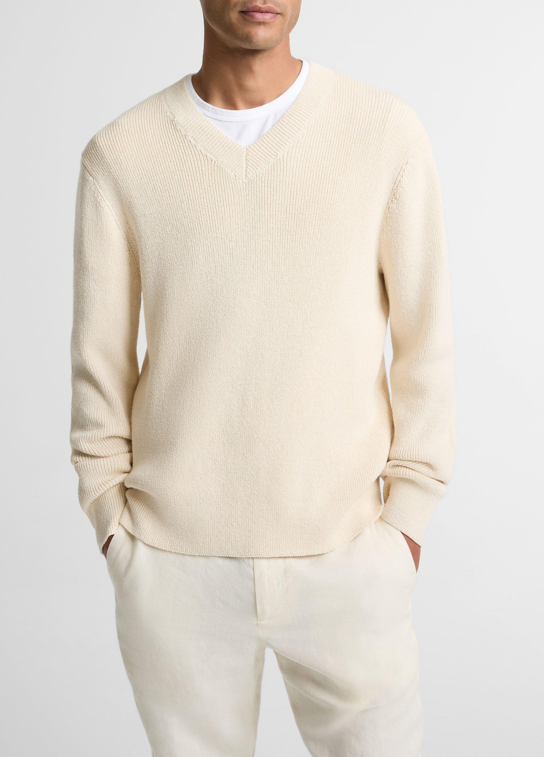 Ribbed Italian Cotton-Blend V-Neck Sweater
