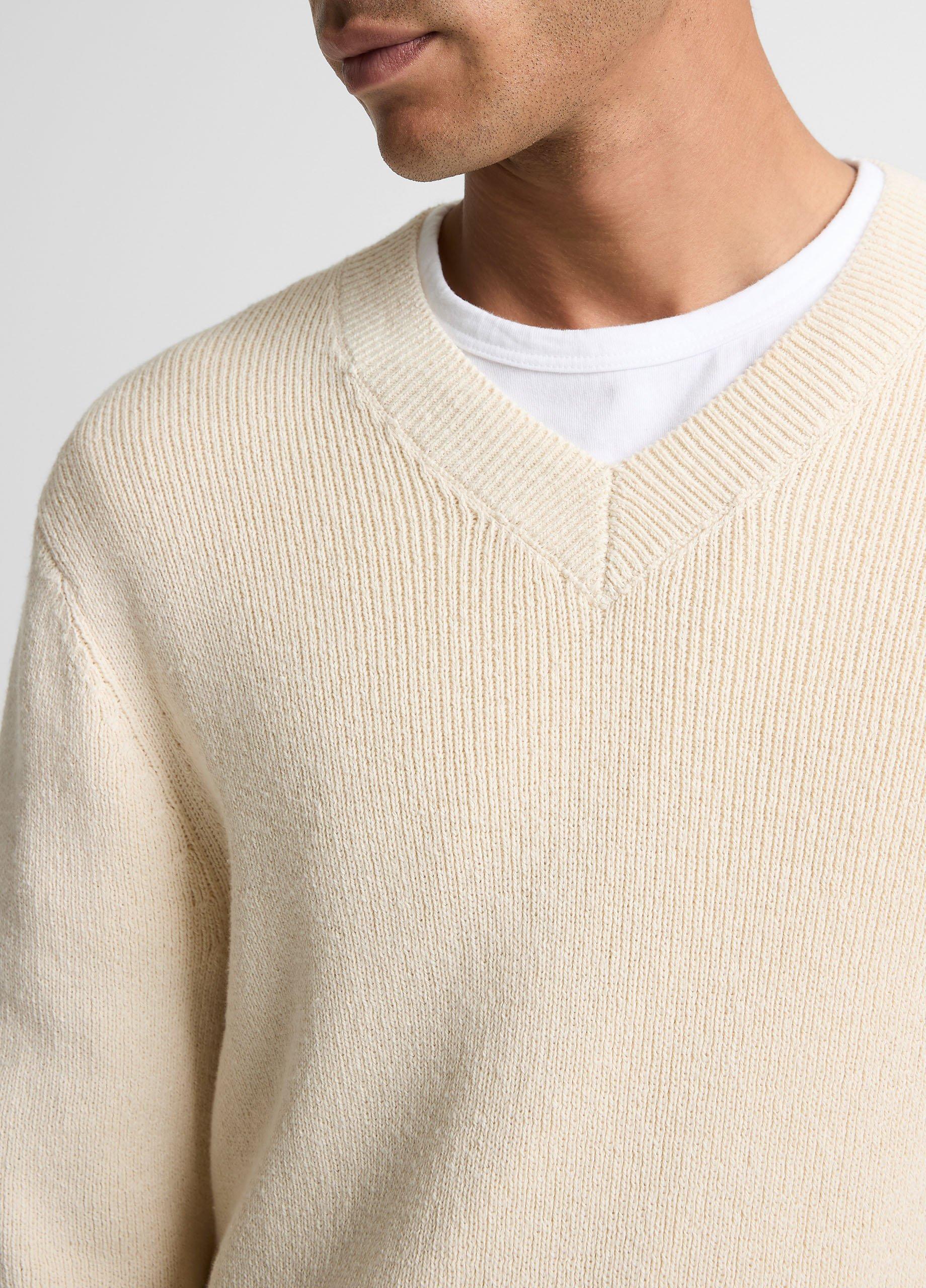Ribbed Italian Cotton-Blend V-Neck Sweater image number 1