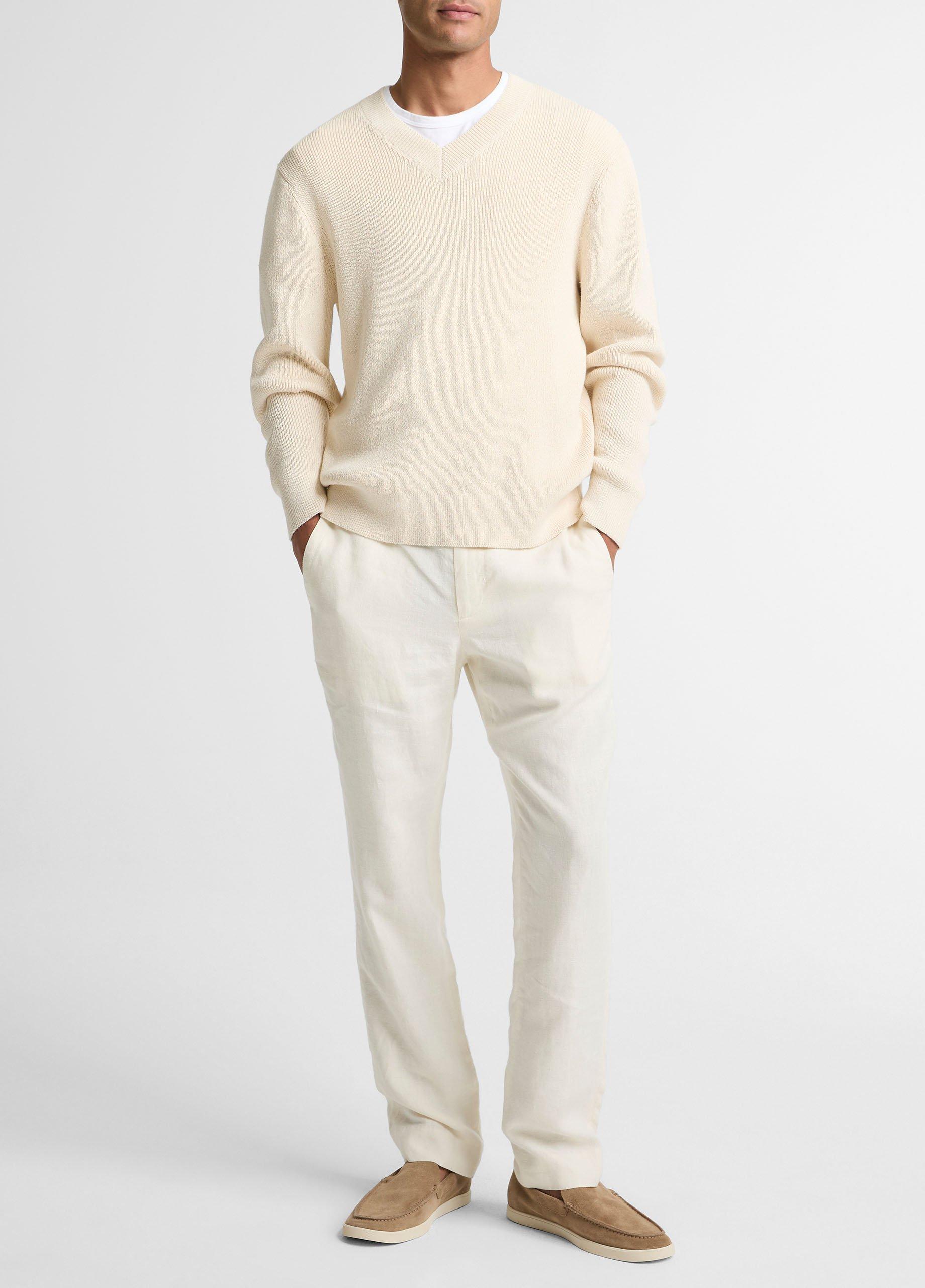 Ribbed Italian Cotton-Blend V-Neck Sweater image number 3