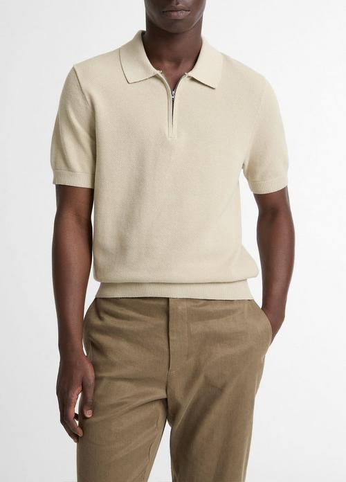 Cotton-Cashmere Piqu&eacute; Zip Polo Sweater