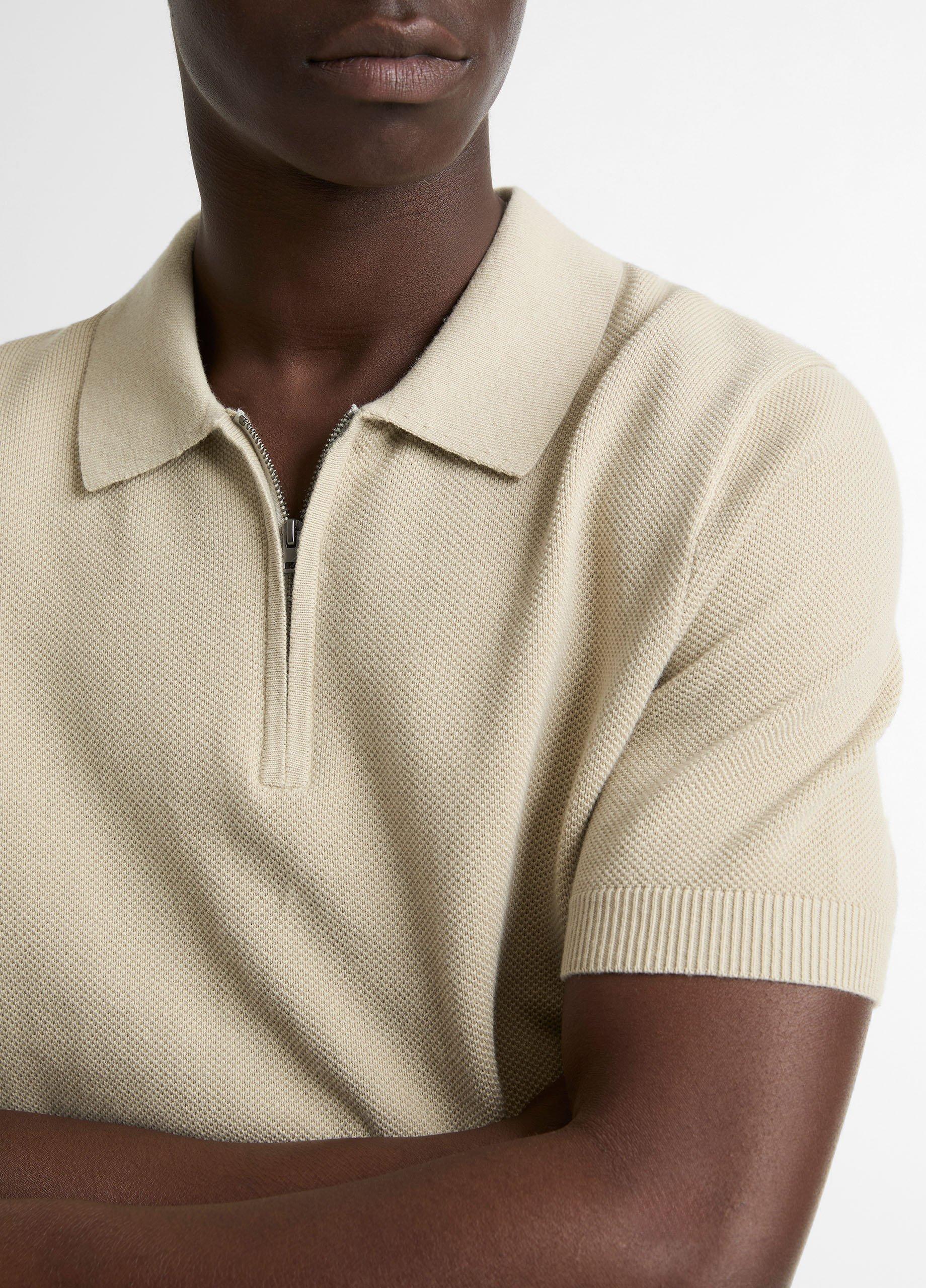 Cotton-Cashmere Piqu&eacute; Zip Polo Sweater image number 1
