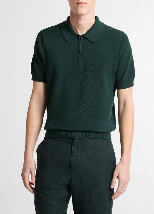 Cotton-Cashmere Piqu&eacute; Zip Polo Sweater