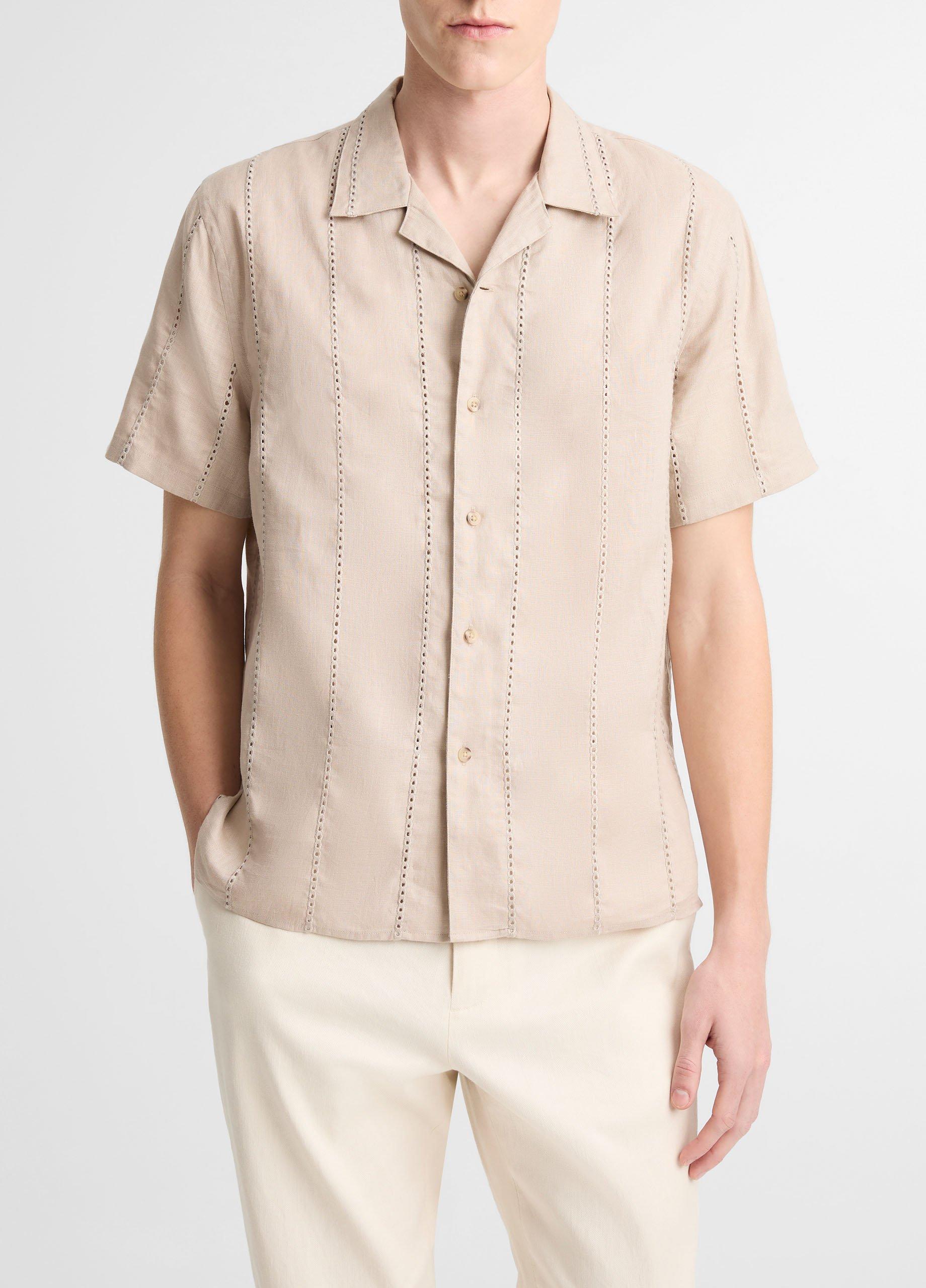 Eyelet Stripe Linen Cabana Shirt