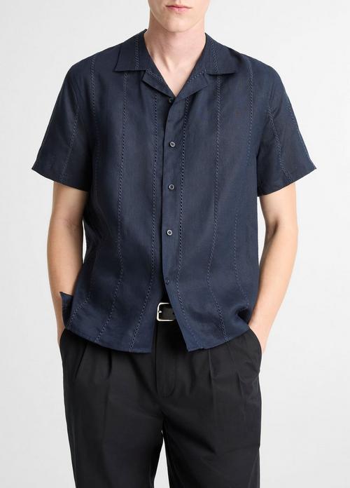 Eyelet Stripe Linen Cabana Shirt