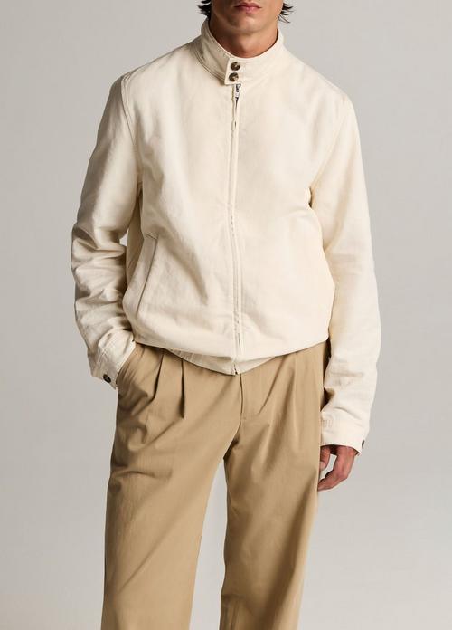 Italian Cotton-Linen Band-Collar Bomber Jacket