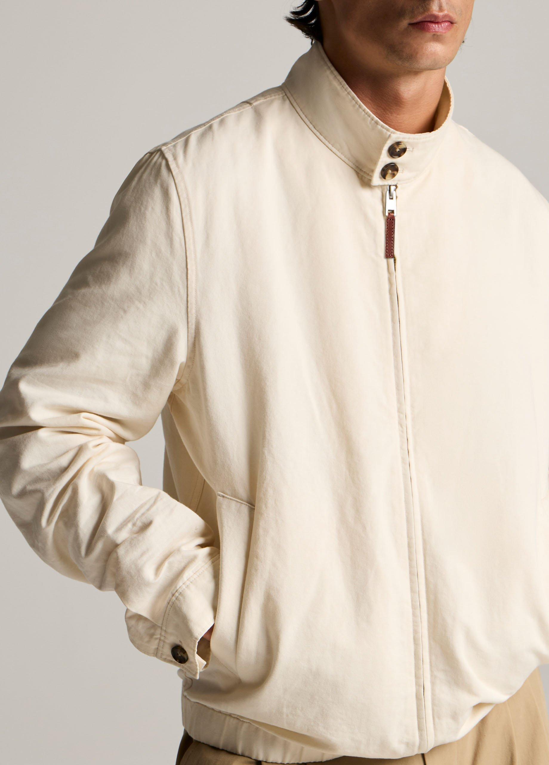 Italian Cotton-Linen Band-Collar Bomber Jacket image number 1