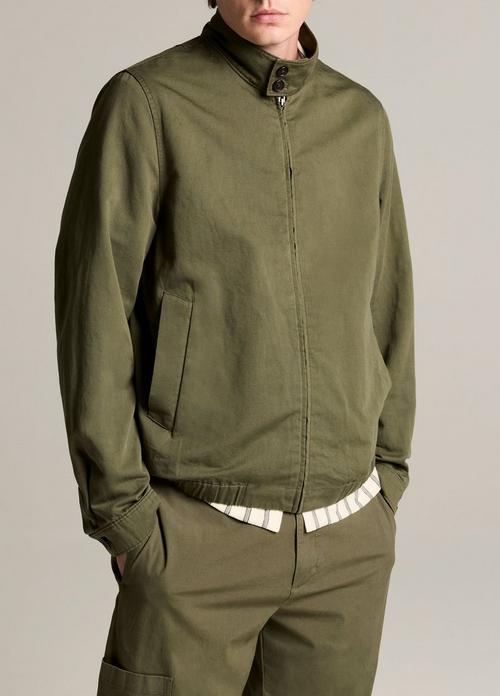 Italian Cotton-Linen Band-Collar Bomber Jacket