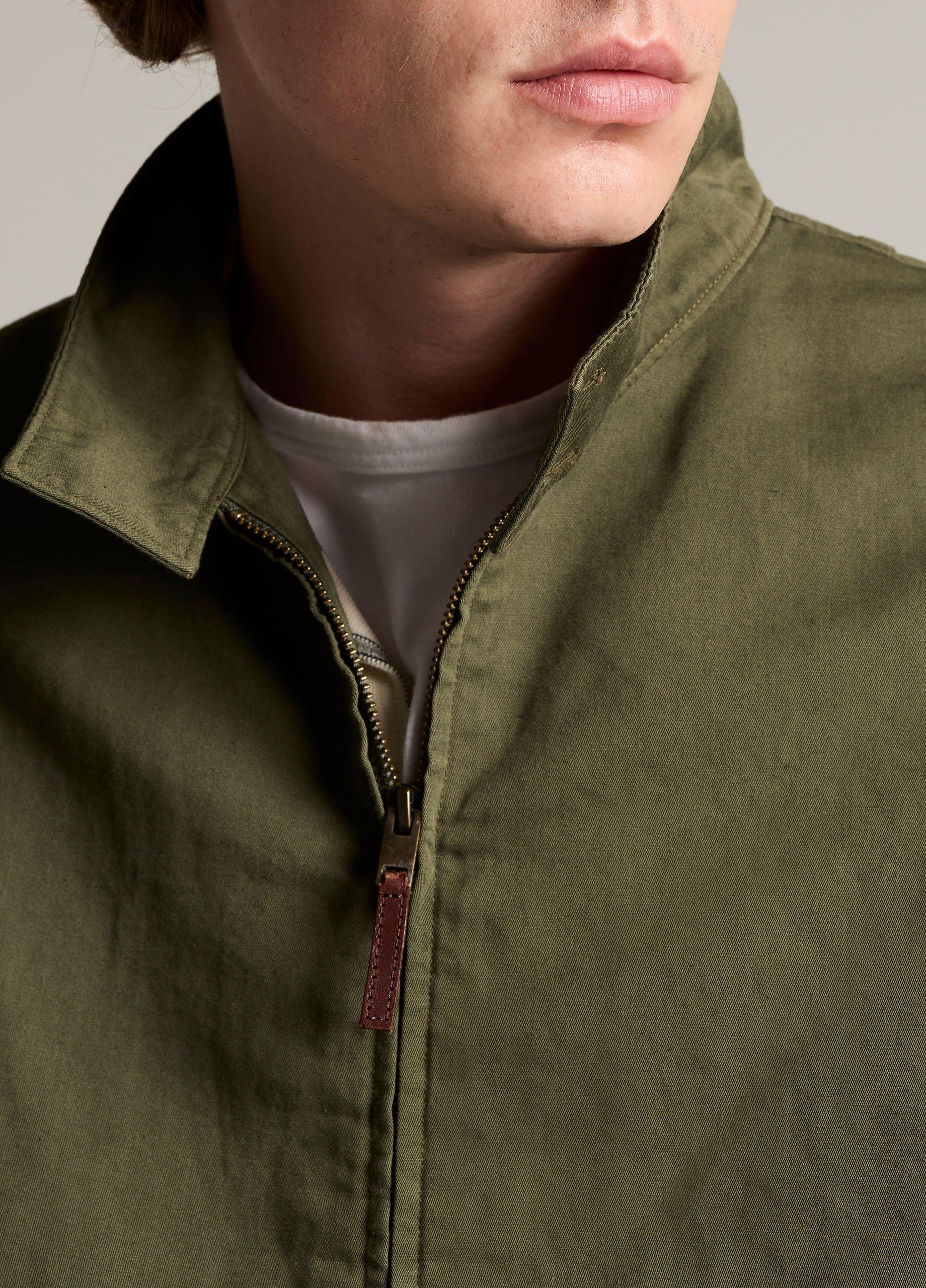 Italian Cotton-Linen Band-Collar Bomber Jacket image number 1