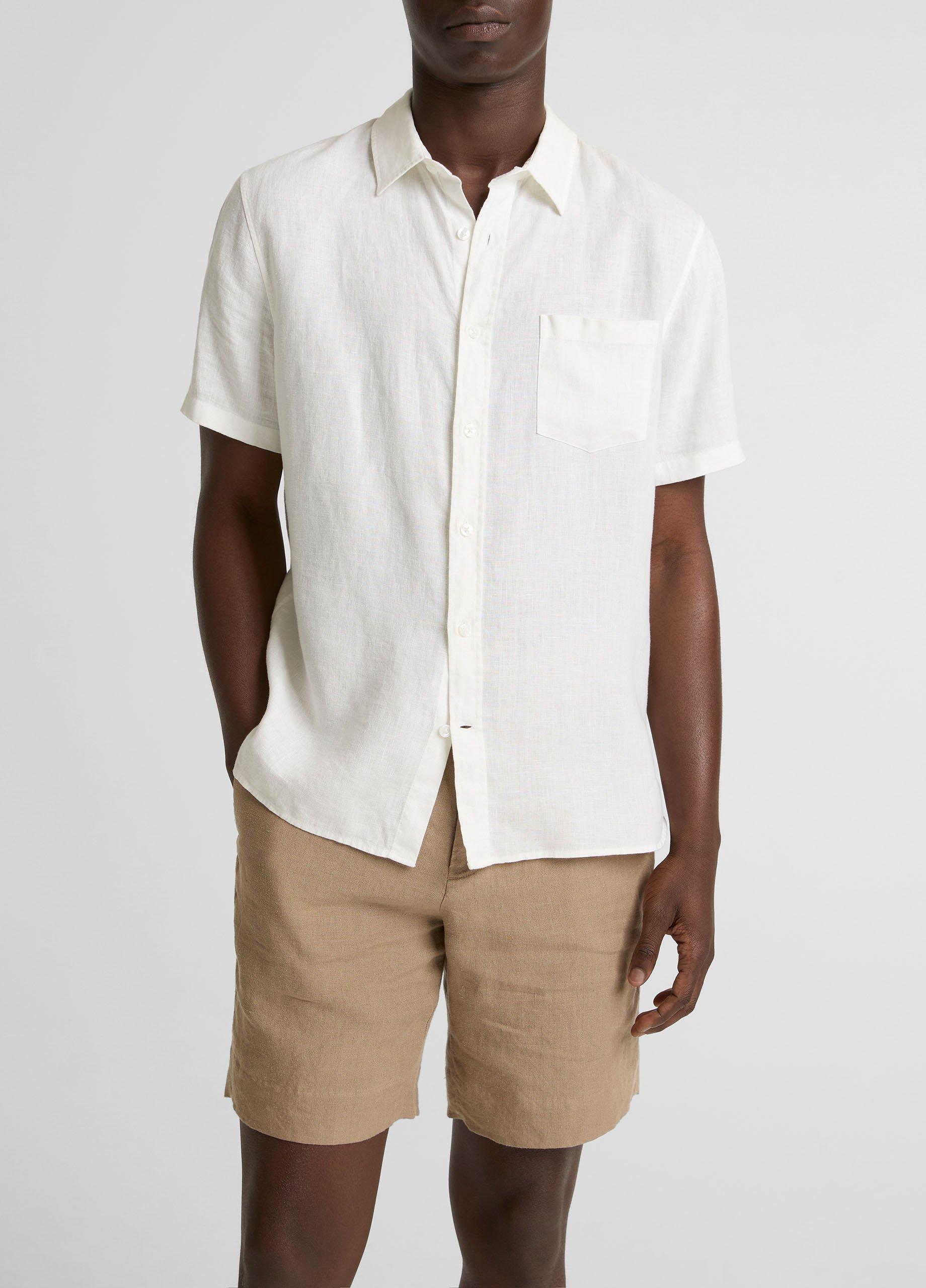 Linen Short-Sleeve Button-Front Shirt
