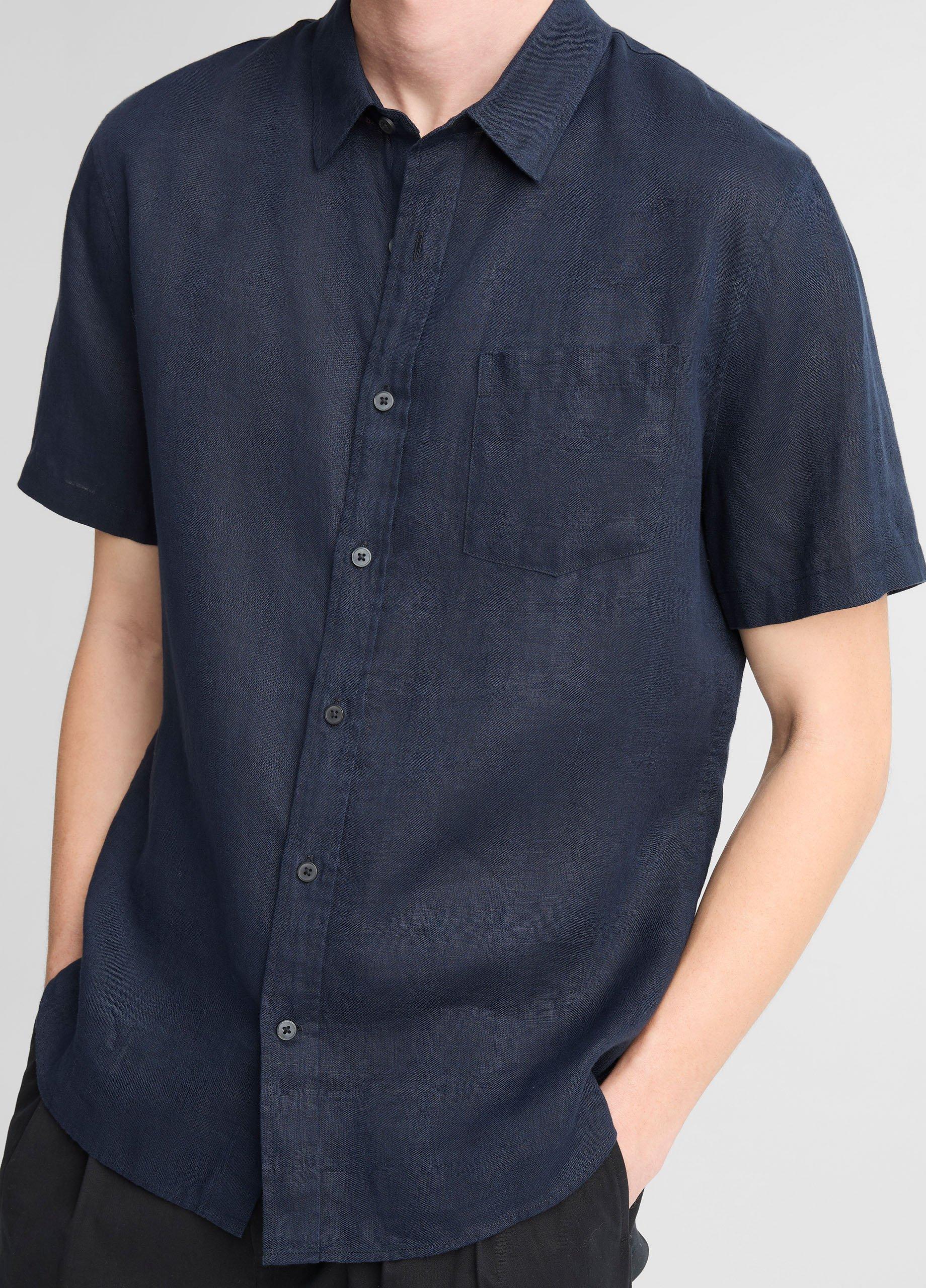 Linen Short-Sleeve Button-Front Shirt image number 1