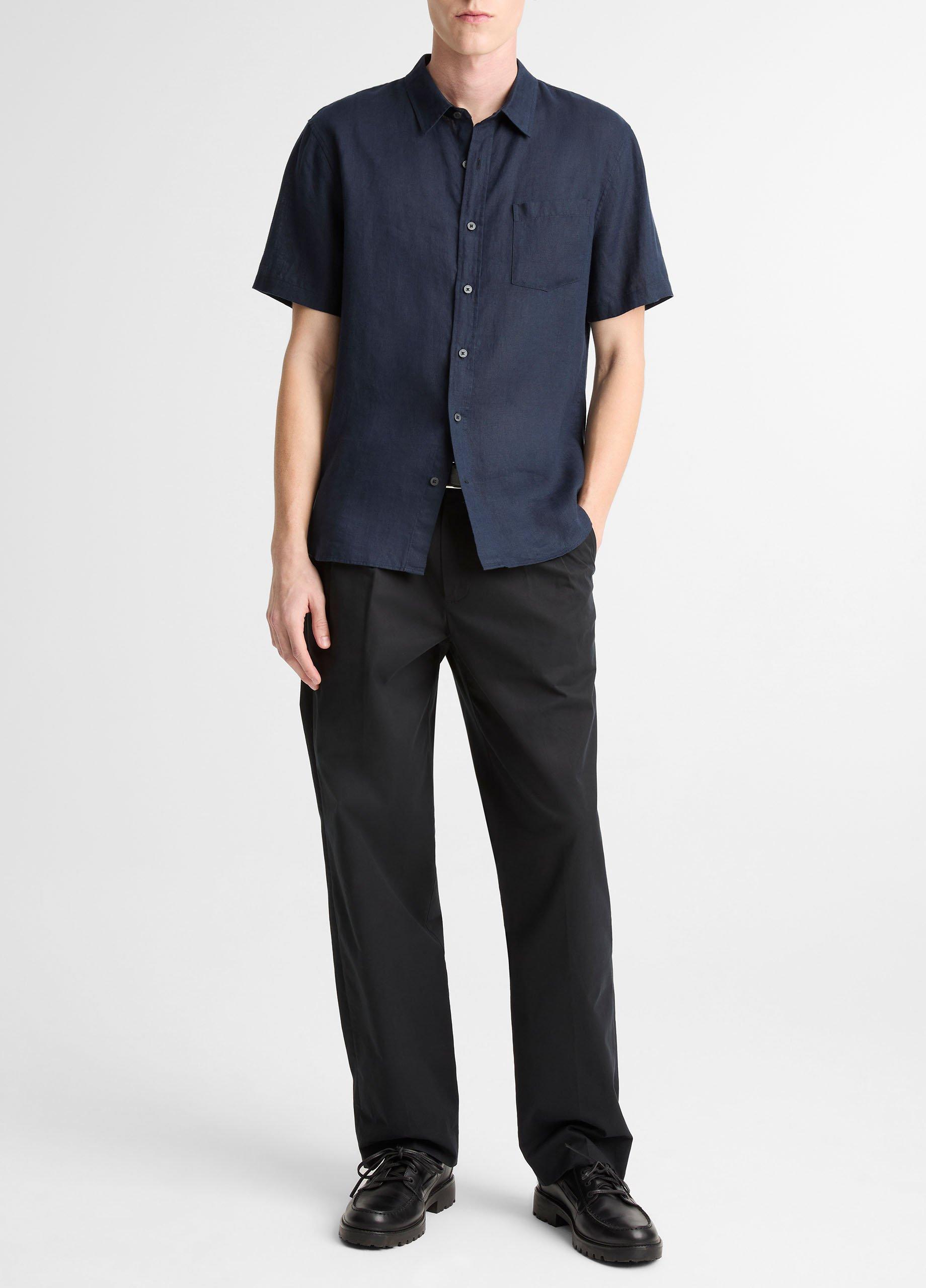 Linen Short-Sleeve Button-Front Shirt image number 3